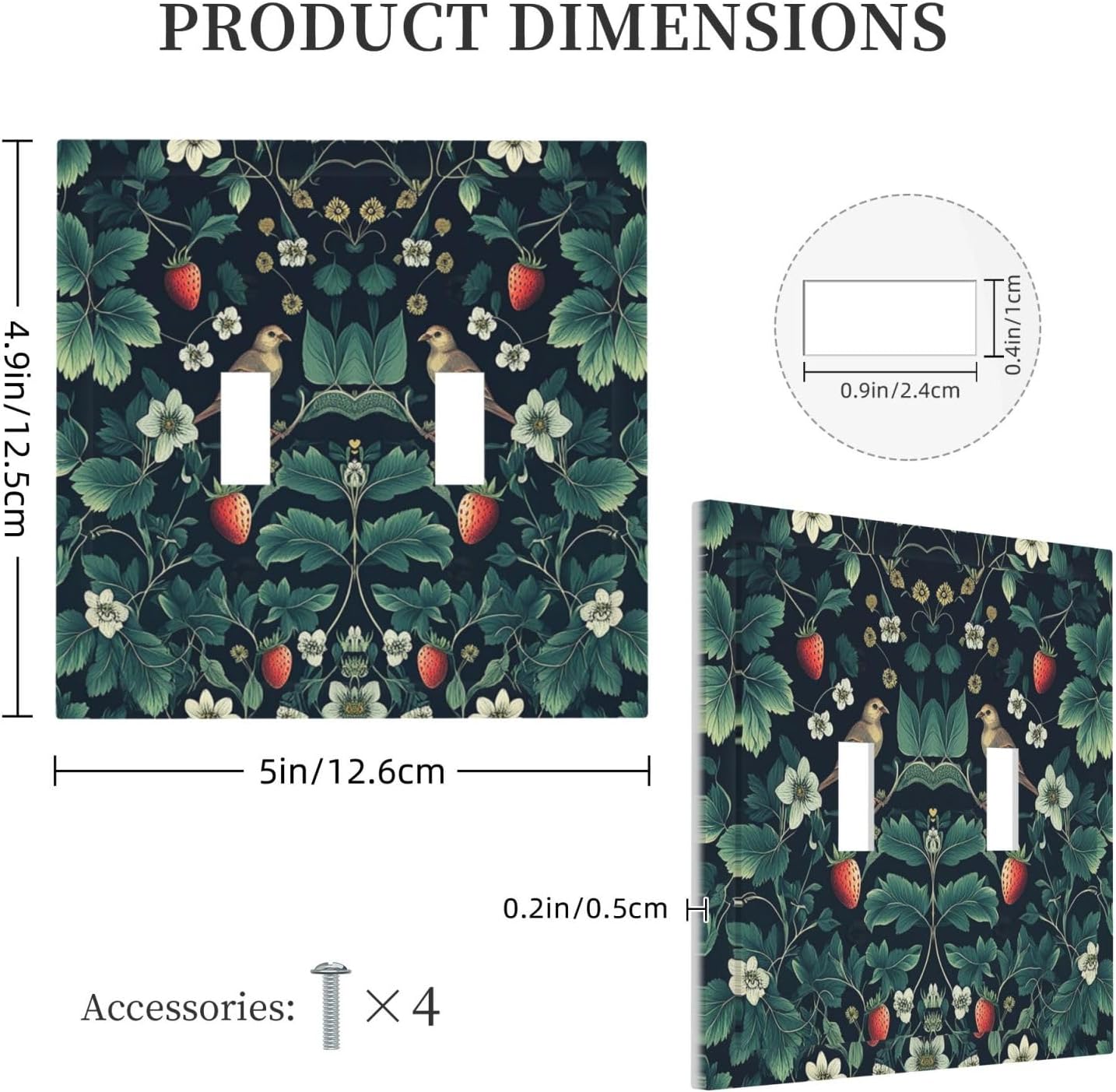 Decorative Switch Plates Strawberry Birds Flowers Plant Morris Floral 2 Gang Double Toggle Outlet Light Switch Cover Wall Plate Electrical Faceplate for Bedroom Farmhouse Decor