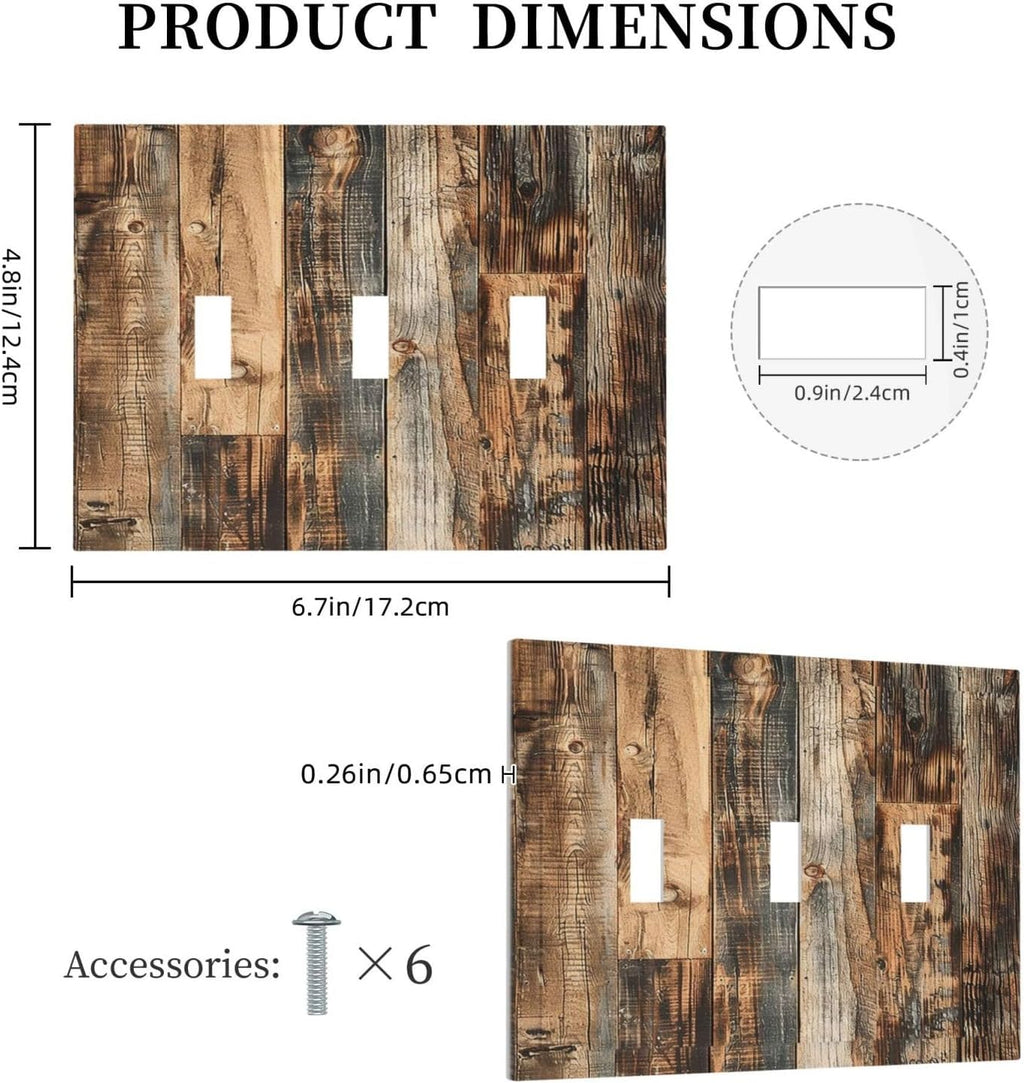 Decorative Switch Plates Rustic Brown Wood Pattern Splice Plank 3 Gang Wall Plate Triple Toggle Light Switch Cover Faceplate Electrical Wall Panels For Farmhouse Cabin Decor