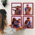 Renditions Gallery Set of 4, 11X14 Custom Photo Prints with Real Wood Picture Frames. Create Personalized Photos with Peel & Stick Photo Frames. Red Frame