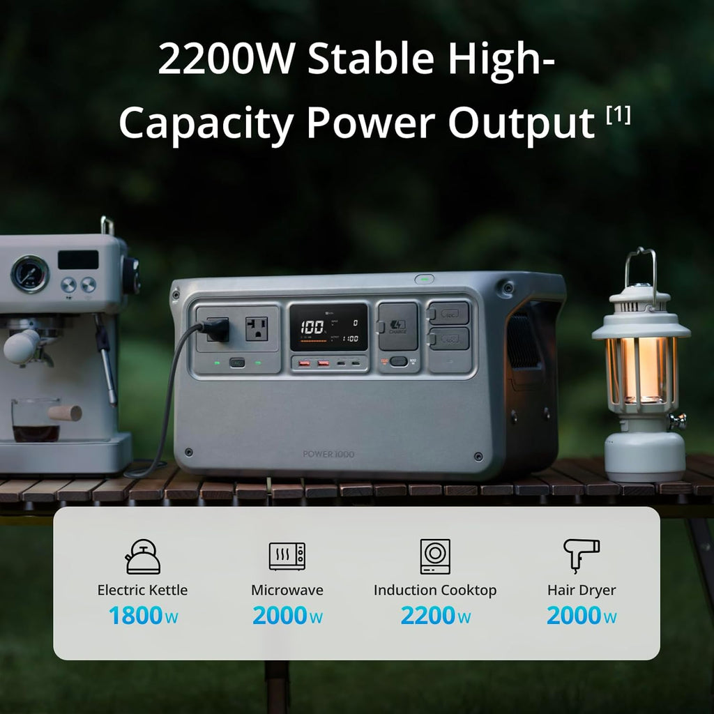 DJI Power 1000 Portable Power Station, 1024Wh Power Generator with Mavic 3 Series Fast Charge Cable, LiFePO4 Cell, Fast Charging, 2200W Max Output, Content Creation, Drone Photography, Camping & RVs