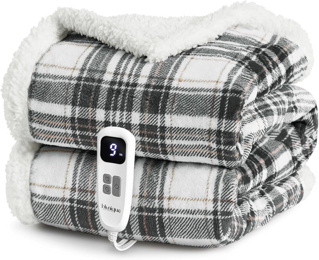 Christmas Heated Blanket Electric Throw-50''x60''Ultra Soft Cozy Plaid Flannel Fast Heating Electric Blanket with 10 Heat Levels & 10 Hrs Auto Off, ETL Certified, Keep Warm in Home Office