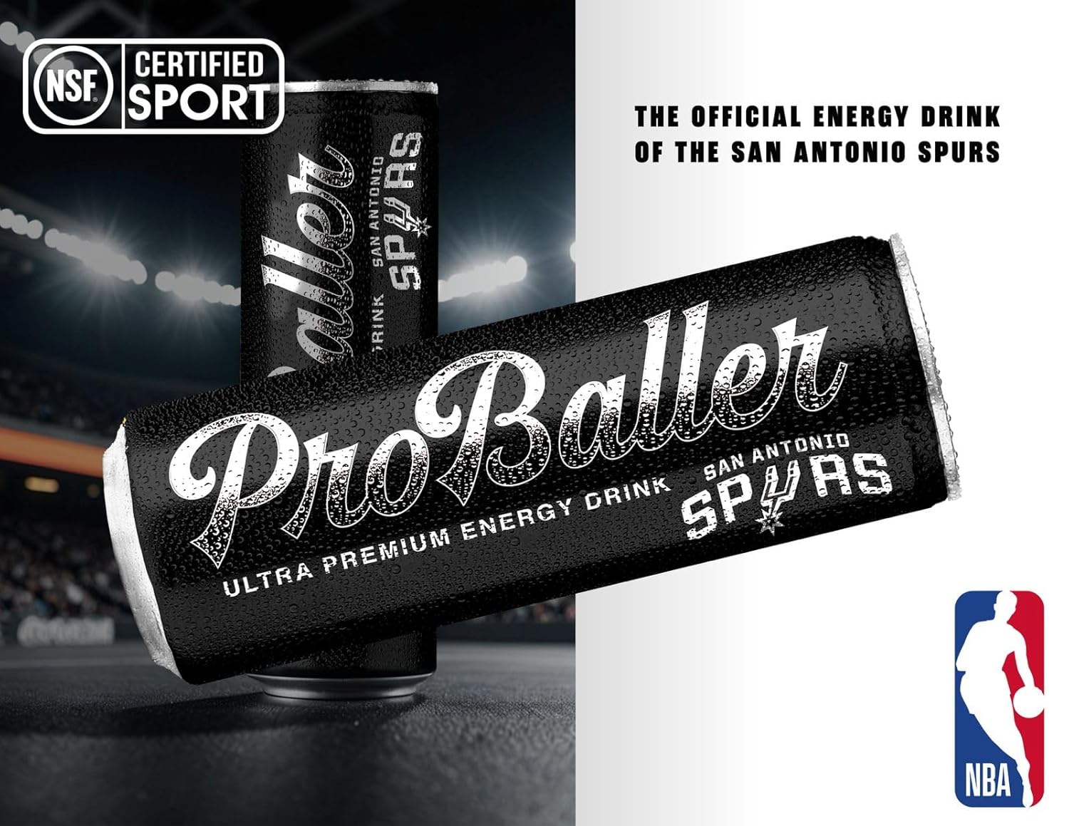 ProBaller Ultra Premium Energy Drink - Natural Clean NSF Certified Sport Drink with Amino Acids, Taurine, Biotin, Organic Agave, Vitamin B 12 Methylcobalamin, & Electrolytes - 15 Pack - Spurs Edition