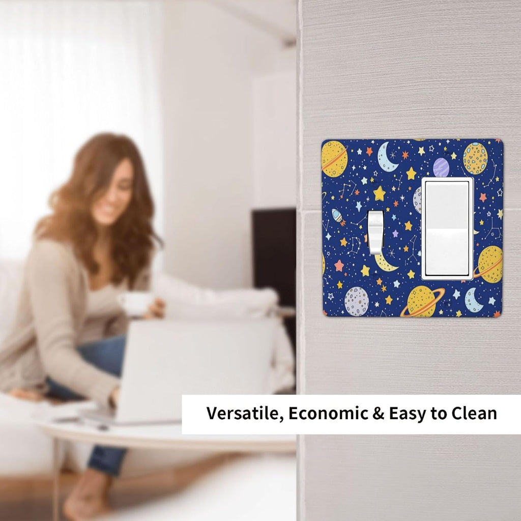 Stars Starry Night Sun Moon Planet Constellations Outlet Covers 1 Toggle 1 Rocker Combination Light Switch Cover Plate Decorative Wall Plate Electrical Switch Plates for Bedroom Bathroom