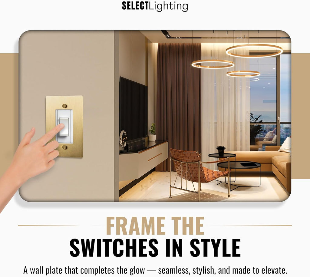 1-Gang Satin Brass Wall Plate, Electrical Receptacle Wall Outlet Faceplate, GFI/Rocker Decorator Light Switch Cover
