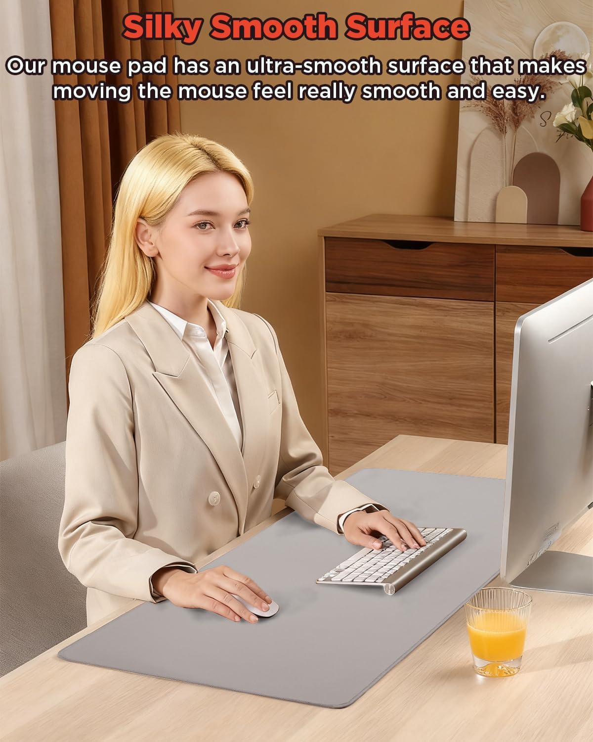 Resen Heated Desk Pad, 31.5x13 Fast Heating Mouse Pad with 5 Temperature Settings, Digital Display, Auto Shut-Off, PVC Leather Surface for Office and Home Use, Energy Efficient & Safe (Grey)