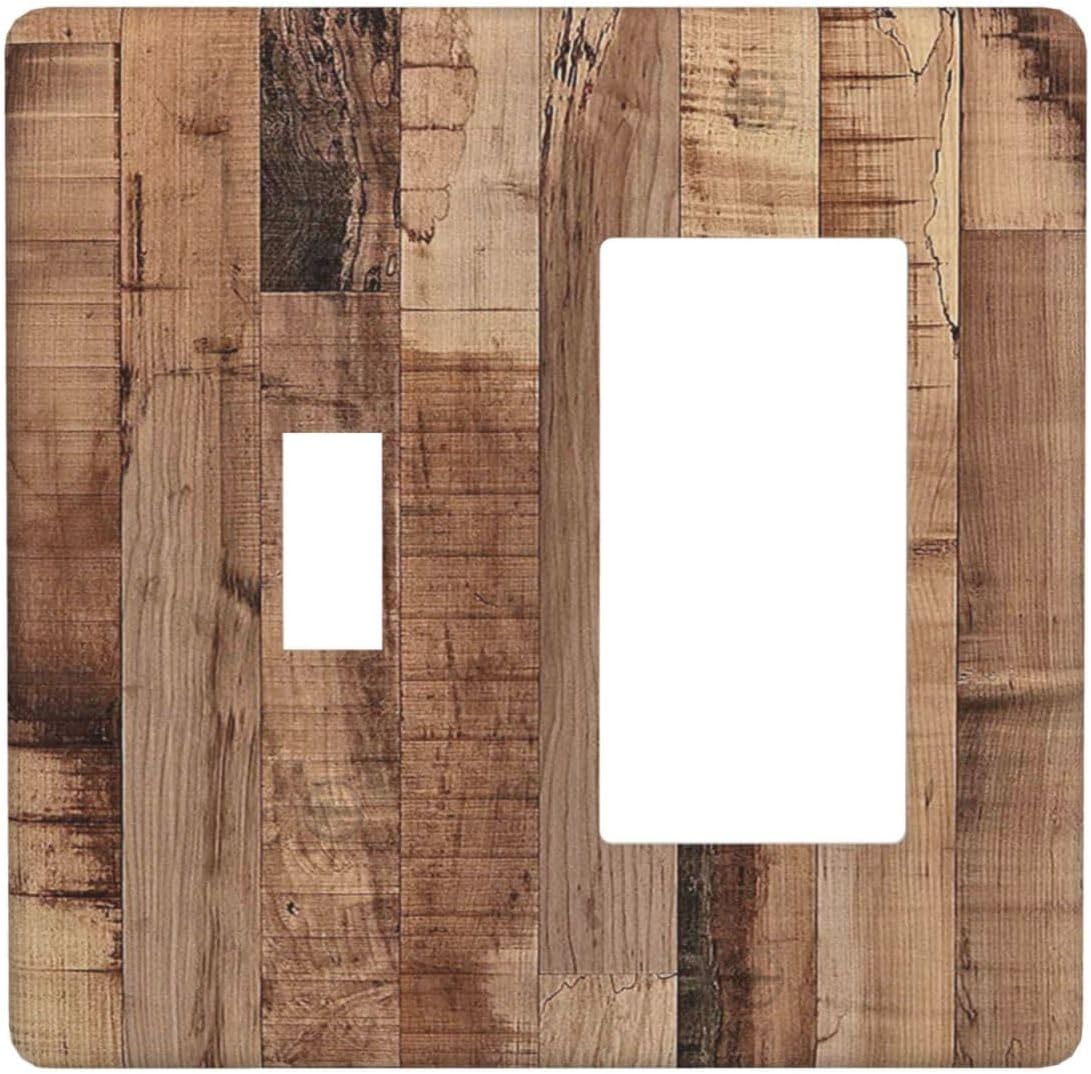 Outlet Covers Rustic Brown Wood Grain 1 Toggle 1 Rocker Combination Decorative Wall Plate Electrical Switch Plates Light Switch Cover Plate for Farmhouse Kitchen Decor