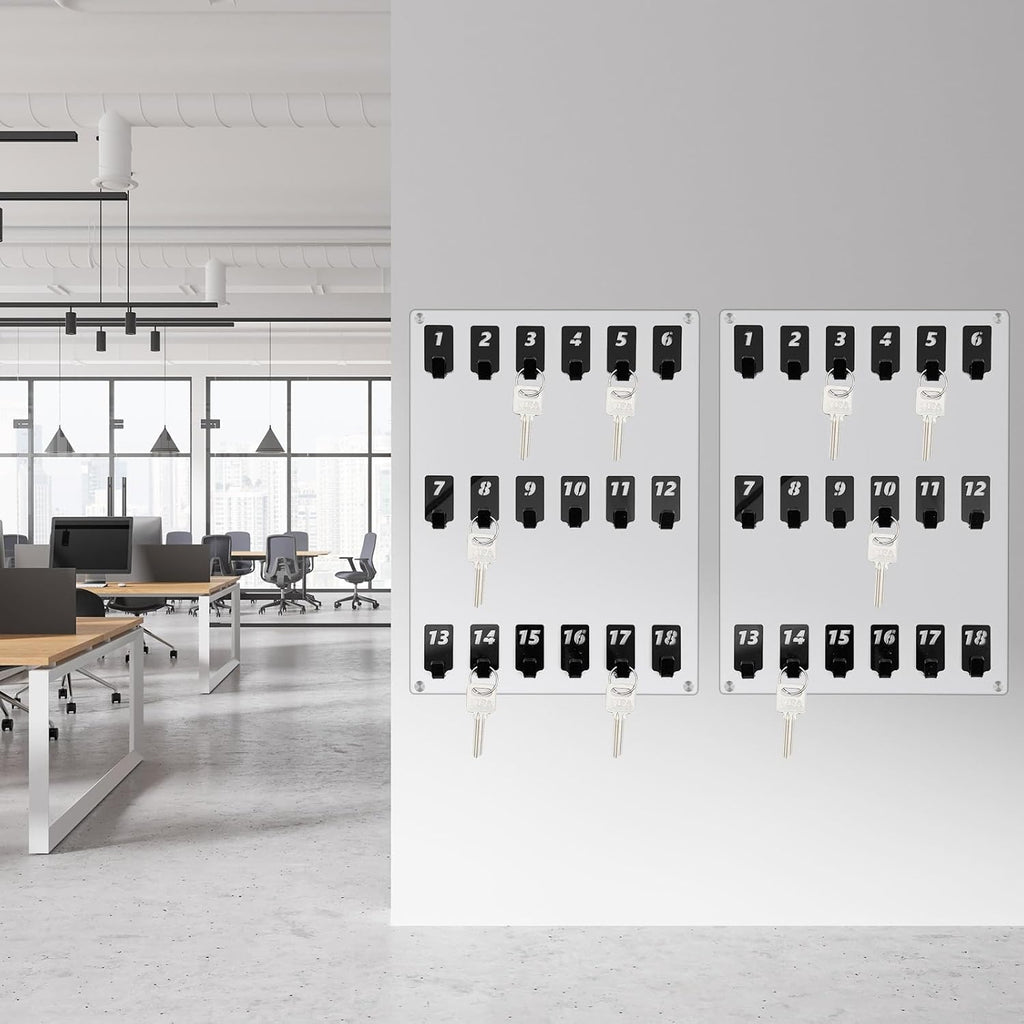 Acrylic Key Board with 18 No. Hooks Wall Mount Key Rack Holder Hanger Storage Collection for School, Garage, Car Dealer, Office, Hotel, Real Estate(Transparent)
