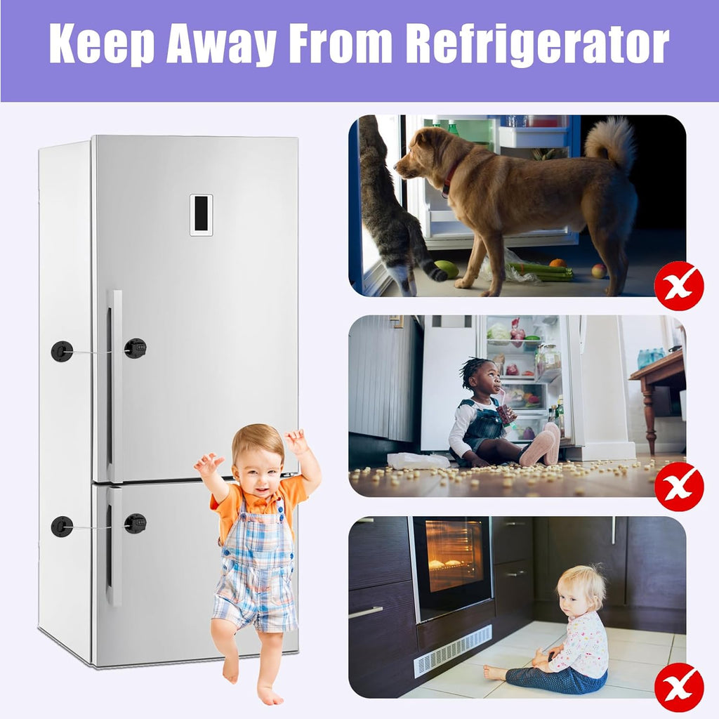 4PCS Fridge Lock Combination, Self-Adhesive Refrigerator Locks Freezer Door for Adults with Password (Black) (Round)