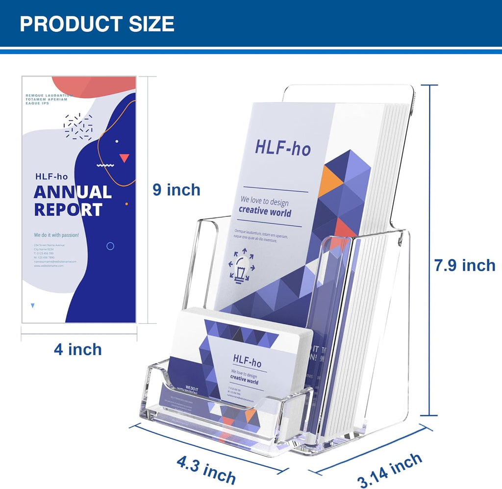Brochure Holder 4x9 Inch Acrylic Literature Holders Clear Flyer Display Stand with Business Card Slot Pamphlet Holder Multi Purpose Organizer for Office, Lobby, Hotels, Trade Shows, 2 Pack