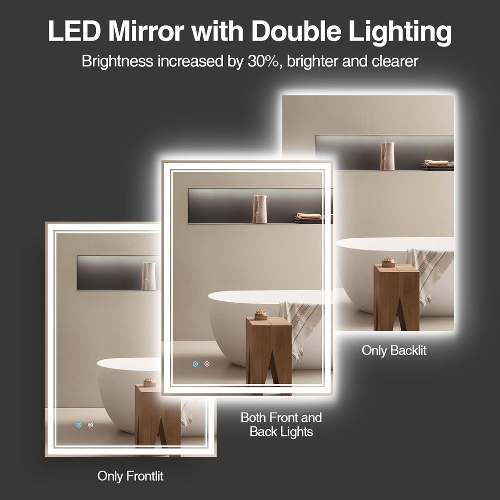 28"x 36" LED Bathroom Mirror with Anti-Fog, Dimmable Backlit + Front Lit, LED Bathroom Vanity Mirror for Wall, Memory Function, Shatter-Proof Glass, ETL Listed(NHYJ7922D)