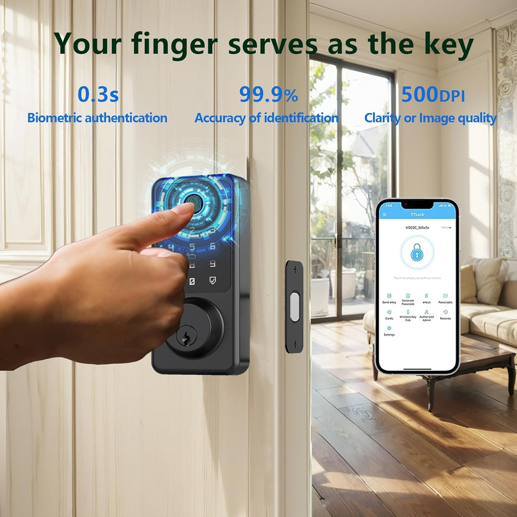 Keyless Entry Lock for Front Door, Fingerprint Door Lock with Touchscreen Keypad, Electronic Deadbolt for Home and Hotel