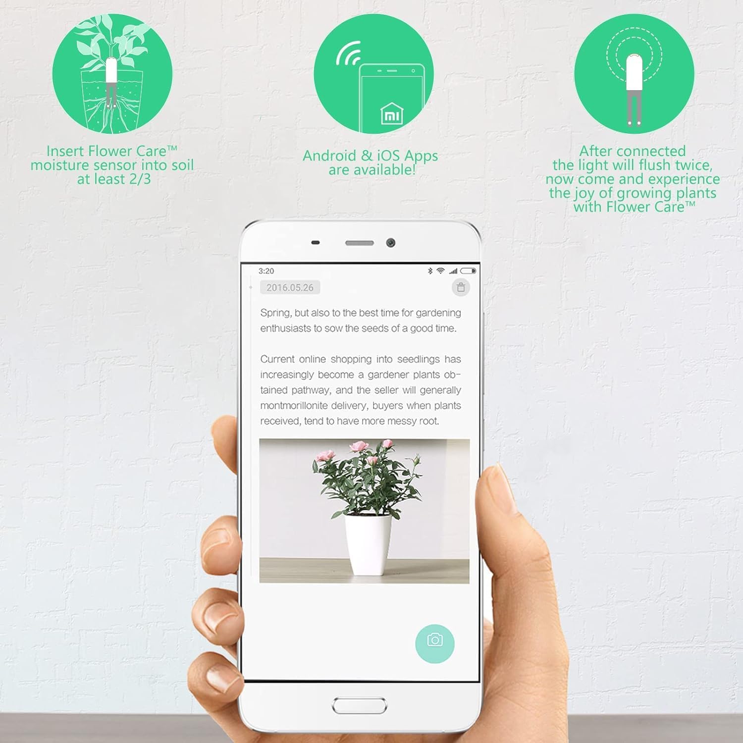 Soil Moisture Meter 4 in 1 for HHCC, Plant Water Monitor, Automatically detects Moisture/Temperature/Light/Fertility, Can Connect to Mobile Phone via Bluetooth, Plants Sensor for Indoor (Green - 1pcs)