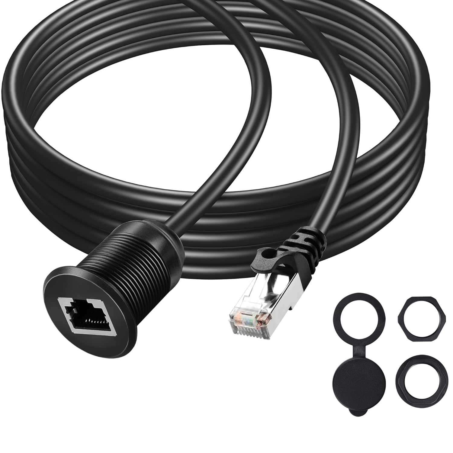 Cat6 RJ45 Panel Mount Extender Cable Male to Female CAT6 Ethernet LAN Cable Threaded Fixed for Car Motorcycle Truck Boat Dashboard Panel Flush Mount Waterproof Dustproof (1.5M/4.9Ft)