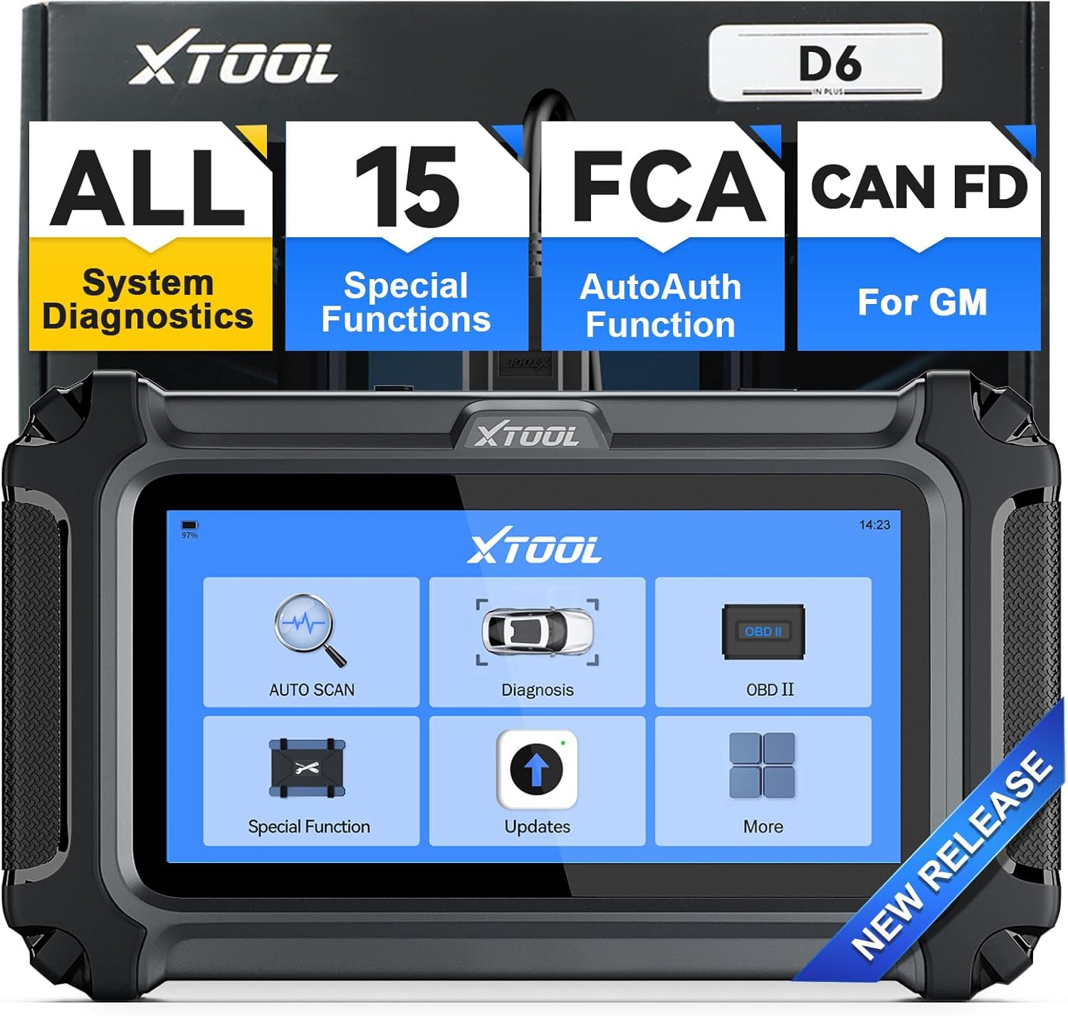 OBD2 Scanner Diagnostic Tool XTOOL D6: All System Scanner for Car with Free Updates, 15 Resets, Throttle Body Relearn, ABS Bleed, FCA AutoAuth & CAN FD, 2025 Upgrade Ver. of XTOOL D5/D5S