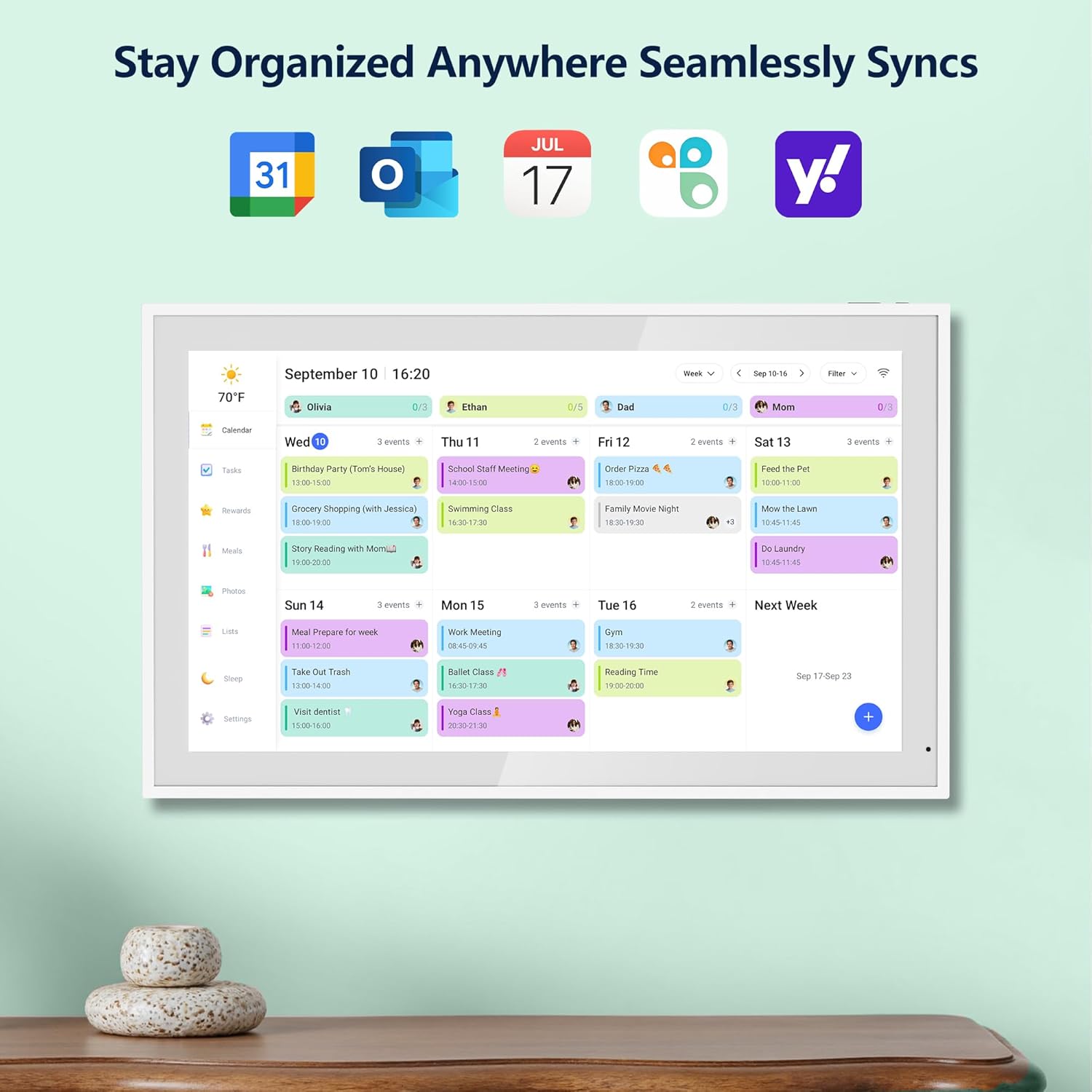 Digital Calendar, 21.5 Inch Electronic Calendar & Chore Chart, Smart Family Organizer with Interactive Touchscreen Display, Wall Mount or Desk Mount in Portrait or Landscape