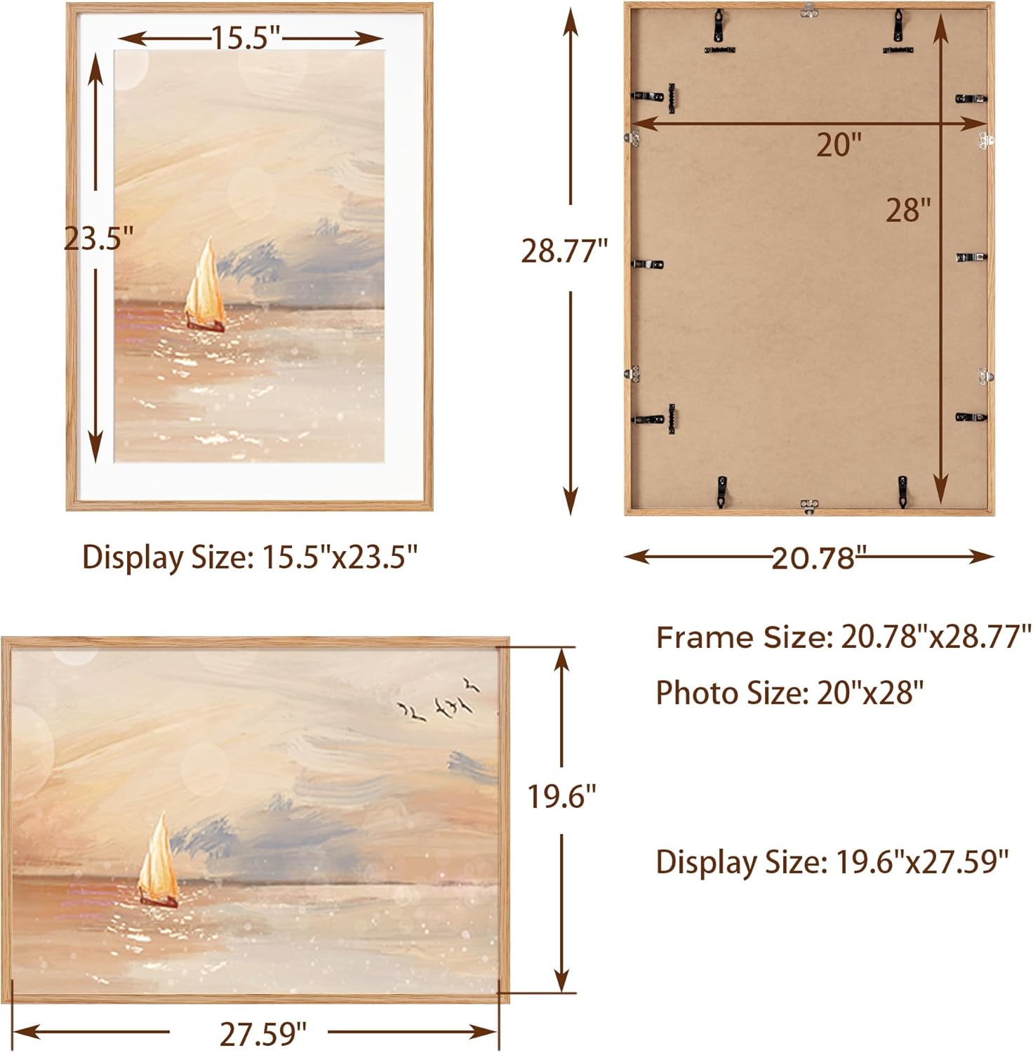 20x28 Oak Wood Picture Frame, 20"x28" Poster Frame for Wall, 20x28 Picture Frame with Mat for 16x24, Solid Oak Wood Photo Frame 20 x 28 with Tempered Real Glass (Natural Oak Color, 1 Pack)