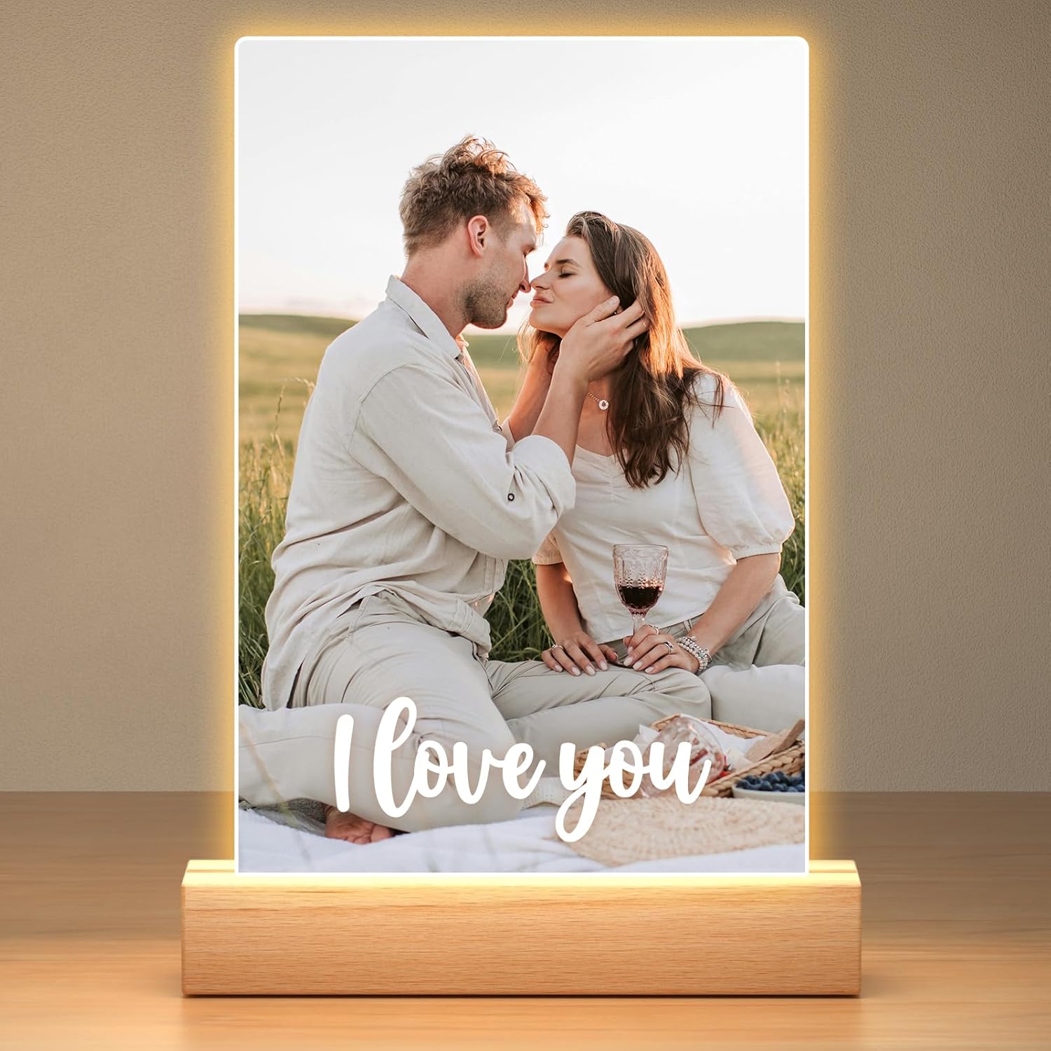 Personalized Picture Frame, Custom Photo Frame with Night Light, Custom Picture Frames, Personalized Anniversary Birthday Valentines Day Gifts for Women Men Her Him Girlfriend Boyfriend Couple