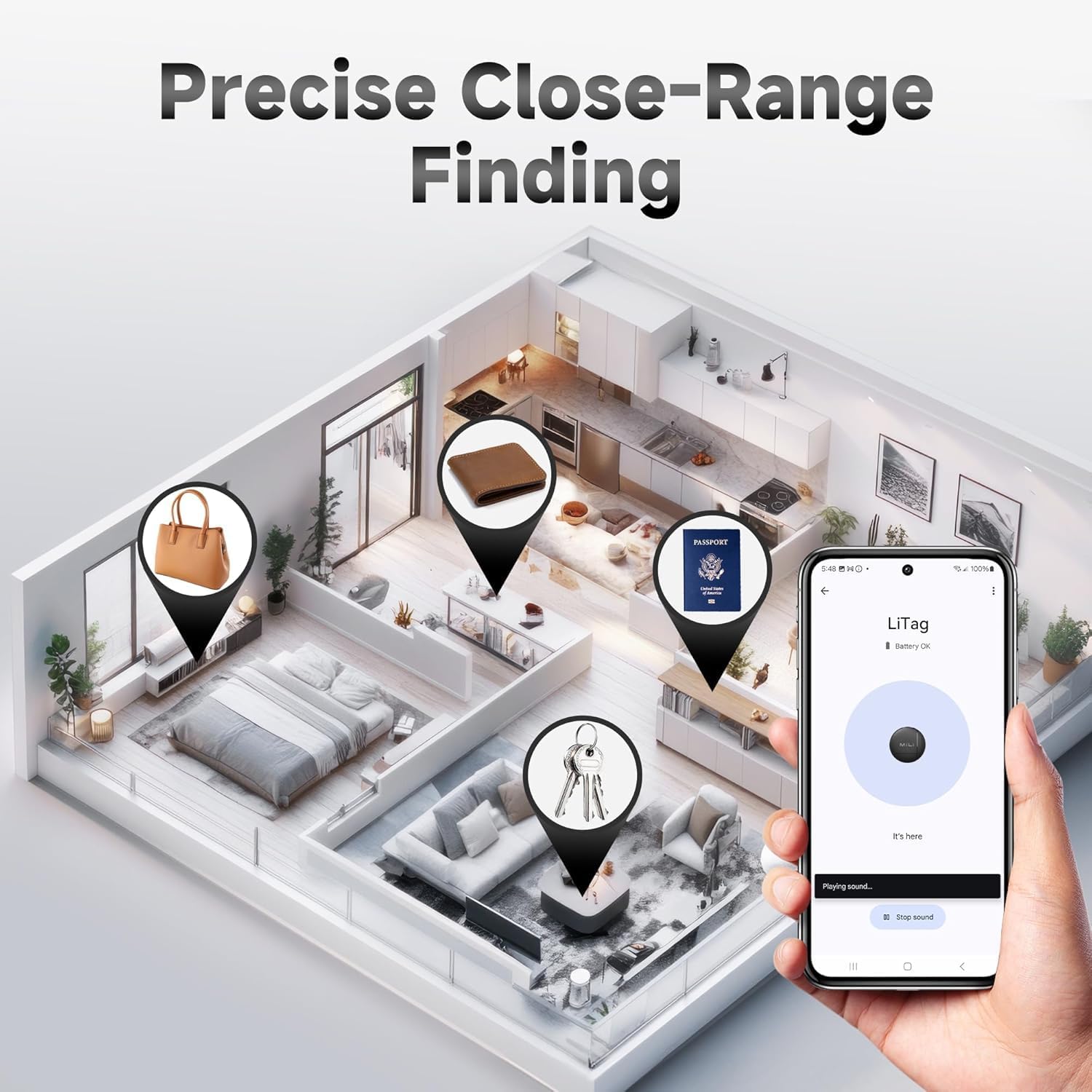LiTag - Bluetooth Tracking Tag for Android. Smart Tracker for Google Find My Device (Find Hub) App. Item Finder Locator for Keys, Luggage, Suitcase, Backpack, Purse (1 Pack)