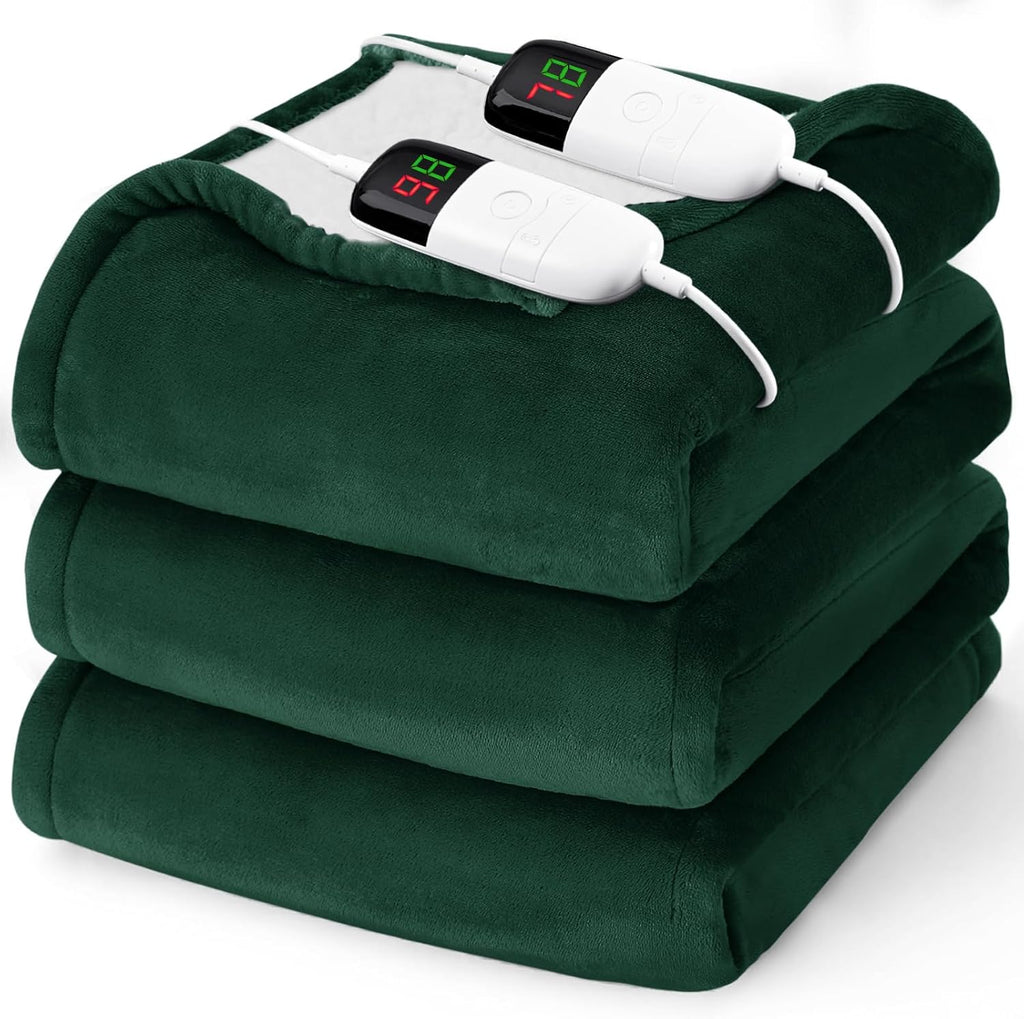 Heated Electric Blanket King Size - 90" x 100" Heating Blanket with Dual Control, 10 Heating Levels & 8 Hours Auto Off, Soft Warm Flannel Blanket, Christmas Birthday Gifts for Senior Grandma