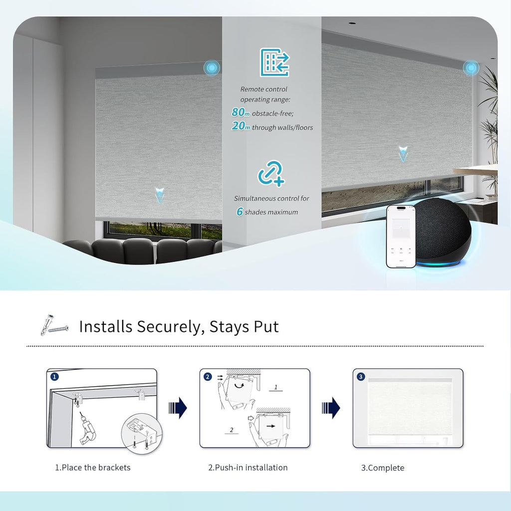 Motorized Blinds with Remote Custom Size Blackout Smart Roller Shades Compatible with Alexa Google, Electric Blinds for Windows