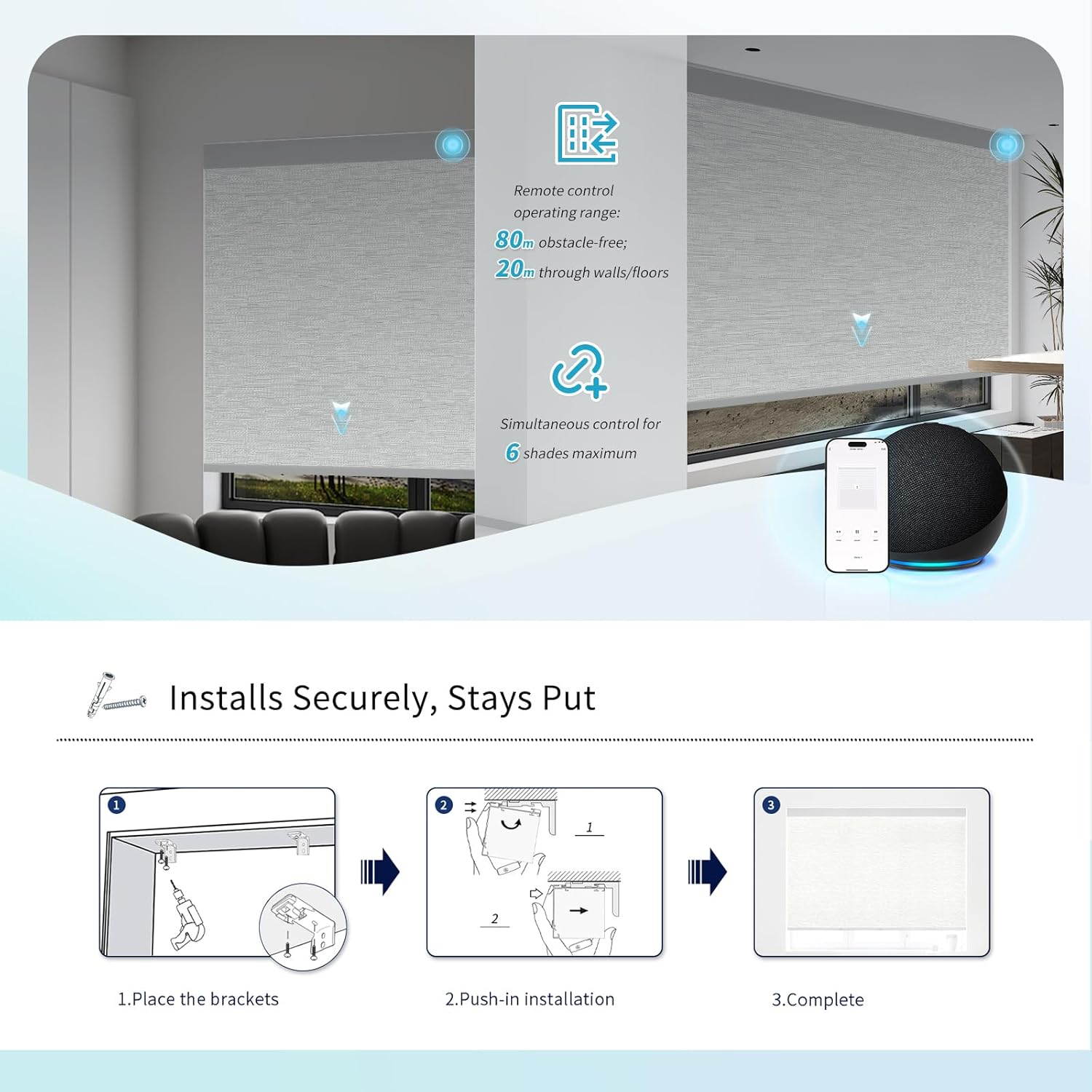 Motorized Blinds with Remote Custom Size Blackout Smart Roller Shades Compatible with Alexa Google, Electric Blinds for Windows