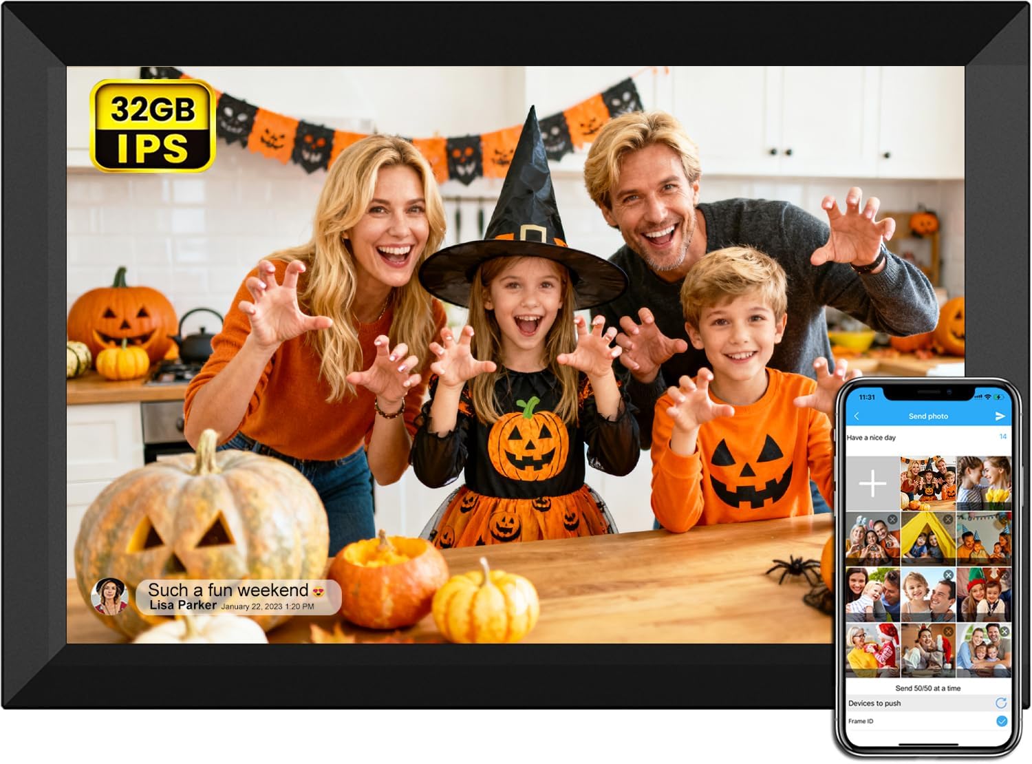 SSAWIFIFRAME Digital Photo Frame 10.1 inch WiFi Digital Picture Frame IPS Touch Screen 32GB Storage Auto-Rotate Easy Setup to Share Photos & Videos via SSA WiFi Frame App from Anywhere
