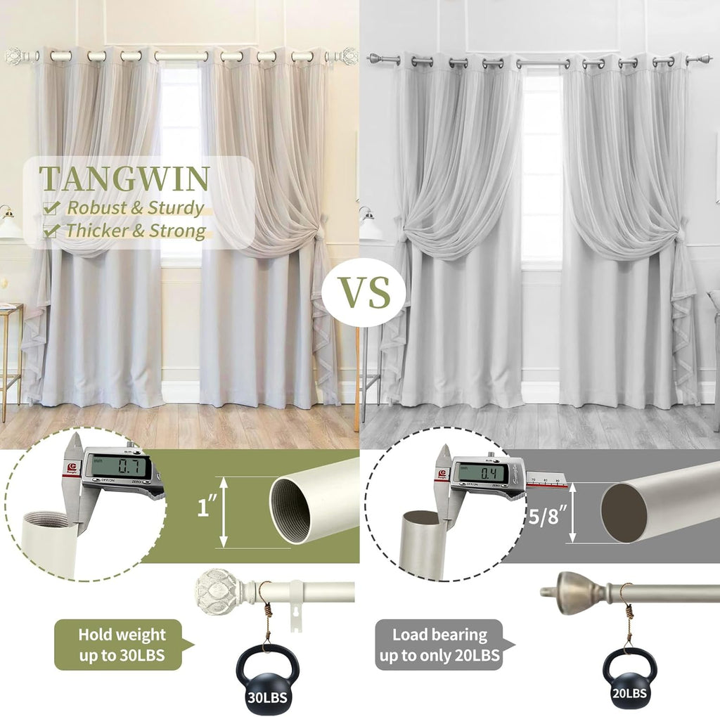 White Farmhouse Curtain Rods for Windows:18-60" Heavy Duty Adjustable Curtain Rod for Bedroom Living Room,Boho Decorative Rustic Drapery Rods with Vintage Coastal Texture Finials,Antique White