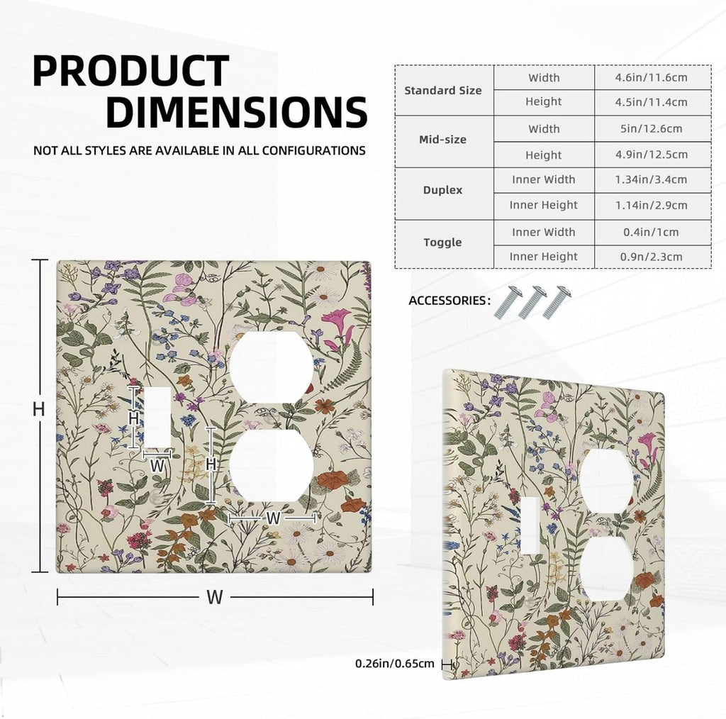 Decorative Outlet Covers Rustic Beige Wildflower Flowers 2 Gang Wall Plate Cover Single Toggle Duplex Combo Two Switch Light Switch Cover Plate Jumbo Dual GFCI Faceplate