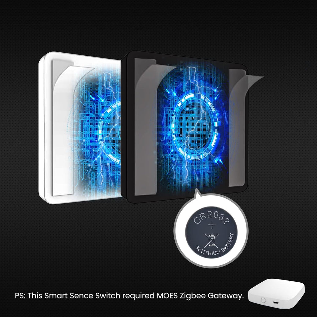 MOES Wireless Smart Scene Switch Button, Require MOES HUB, Zigbee Connection Tuya Battery Powered Included 12 Scene Controller for Smart Home Automation 4 Gang Black