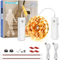 WOBANE Dual Motion Sensor Under Bed Lights,Rechargeable 16.4ft LED Light Strip,Battery Powered Tape Light for Shelves,Cabinet,Anywhere,PIR Detector,Cuttable,Flexible,2700K Warm White
