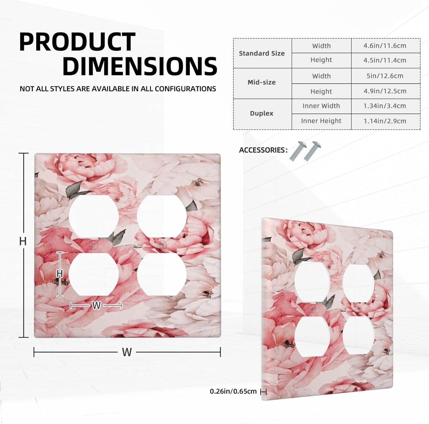 Decorative Outlet Covers Ink Pink Peony Flower Rustic Floral 2 Gang Wall Plate Double Duplex Light Switch Cover Switch Plate Covers Faceplate for Home Bedroom Decor