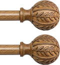 2 Pack Boho Wood Curtain Rods for Windows 48 to 84 inch,1" Adjustable Heavy Duty Window Curtain Rod with Imitation Wood Grain Finials,Rustic Decorative Drapery Rods Set 36-88'',Natural Wood