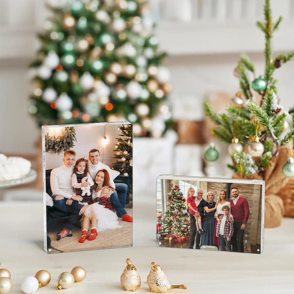 AITEE 4x6 Acrylic Picture Frames 3 Pack: 20% Thicker Block, Clear Picture Frames Freestanding Double Sided Magnetic Acrylic Lucite Frameless Transparent Square Photo Frame Gift for Wall and Desktop Display