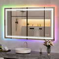 48x28 inch LED Bathroom Mirror with RGB Lights, Color Changing Backlit Mirror, Shatterproof, Dimmable Anti-Fog, Lighted Vanity Mirror (RGB Multicolor Backlit + Adjustable Front-Lighted)