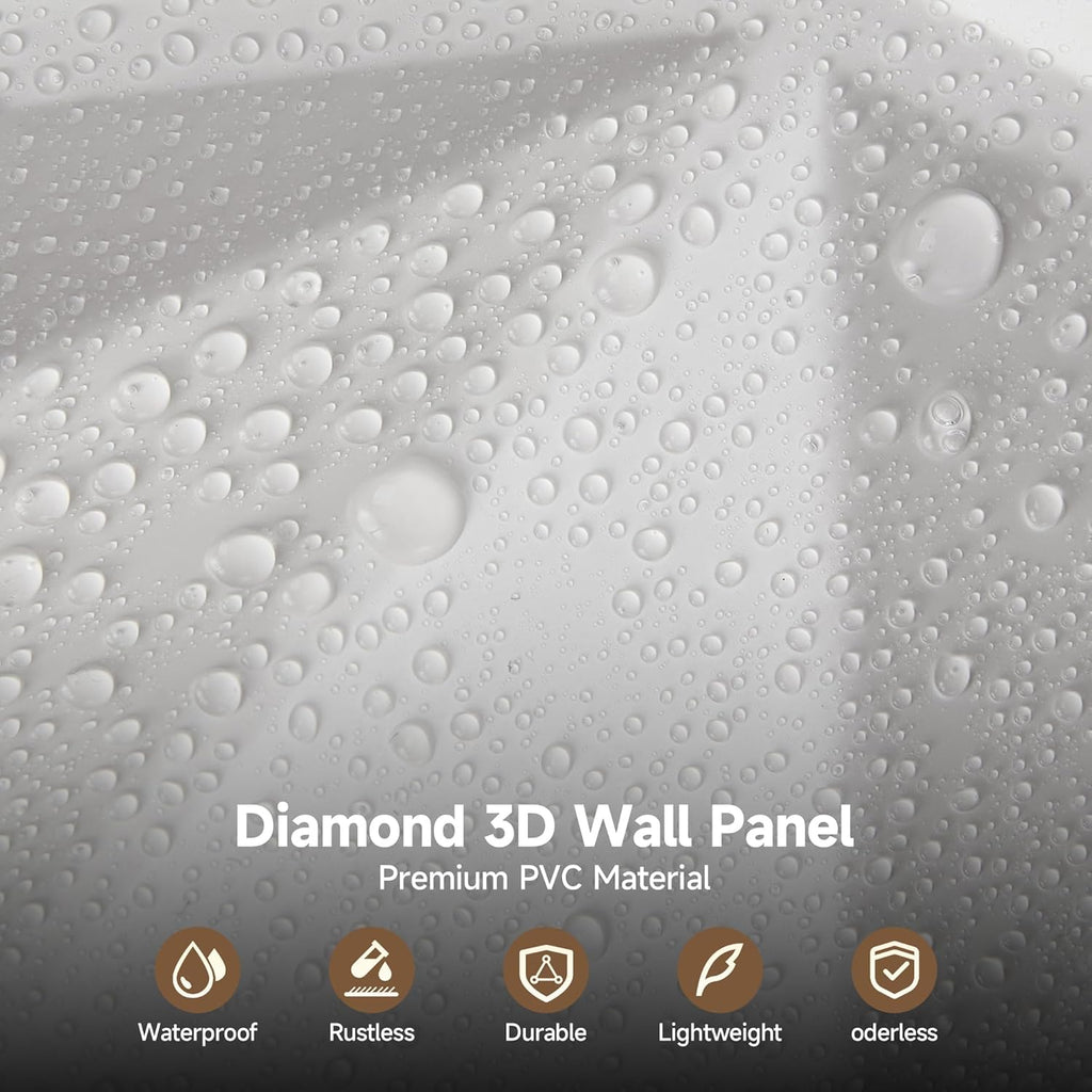 INMOZATA 3D Wall Panels for Interior Wall Decor, 33 Pack 12 x 12 Inch Decorative Wall Panels Diamond 3D Textured Accent Panel for TV, Gaming Living Room, Bedroom Background(White)