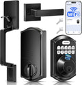 TEEHO TE012W-H WiFi Smart Door Lock with Handle, Fingerprint, Keypad, Key & App Control, Keyless Entry Deadbolt Set, Compatible with Alexa & Google Assistant, Easy Install for Front Door, Matte Black