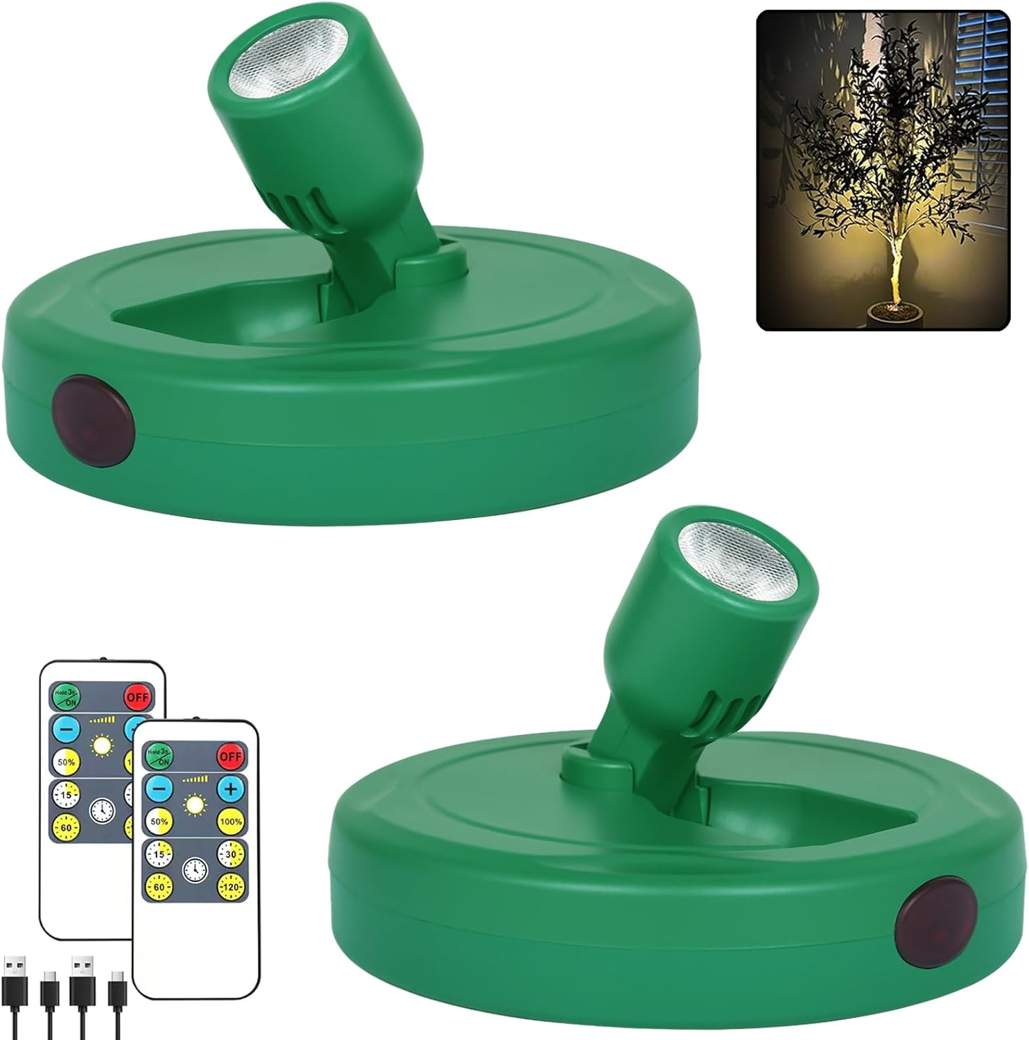 LED Spotlight, Rechargeable Battery Picture Lights, Uplighting Indoor, Spot Light with Remote, Plant Tree & Wall Art Display Dartboard Closet Spotlight-Green