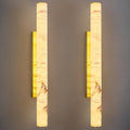 LMQNINE Natural Alabaster Wall Sconces Set of Two Spanish Marble Wall Light Cylinder Modern Gold LED Sconce for Living Room Bedroom Bathroo Stairs（L-2Pack）
