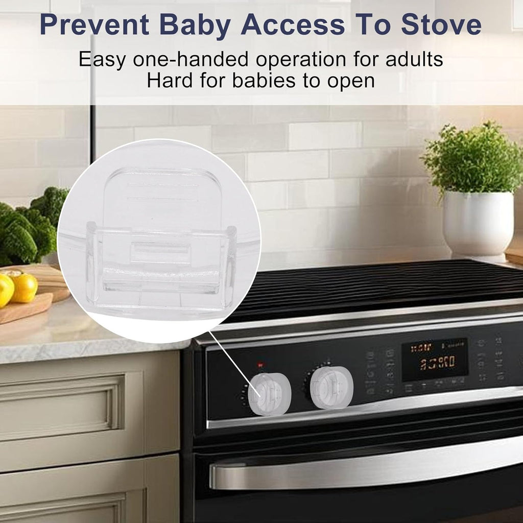Stove Knob Safety Covers 6 PCS, Oven Knobs Covers for Child Safety, Upgraded Press Gas Stove Knob Locks with Adhesive, Child Proof Stoves Knobs Cover for Babies and Pets (White)