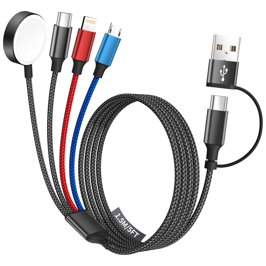 Cruise Essentials 4 in 2 Charging Cable for Apple iWatch Charger/iPhone 17/Lightning/Micro, Travel Multi Charging Cable Cord Compatible for iWatch Ultra/SE/10-1, iPhone16-6, Android, Car Accessories