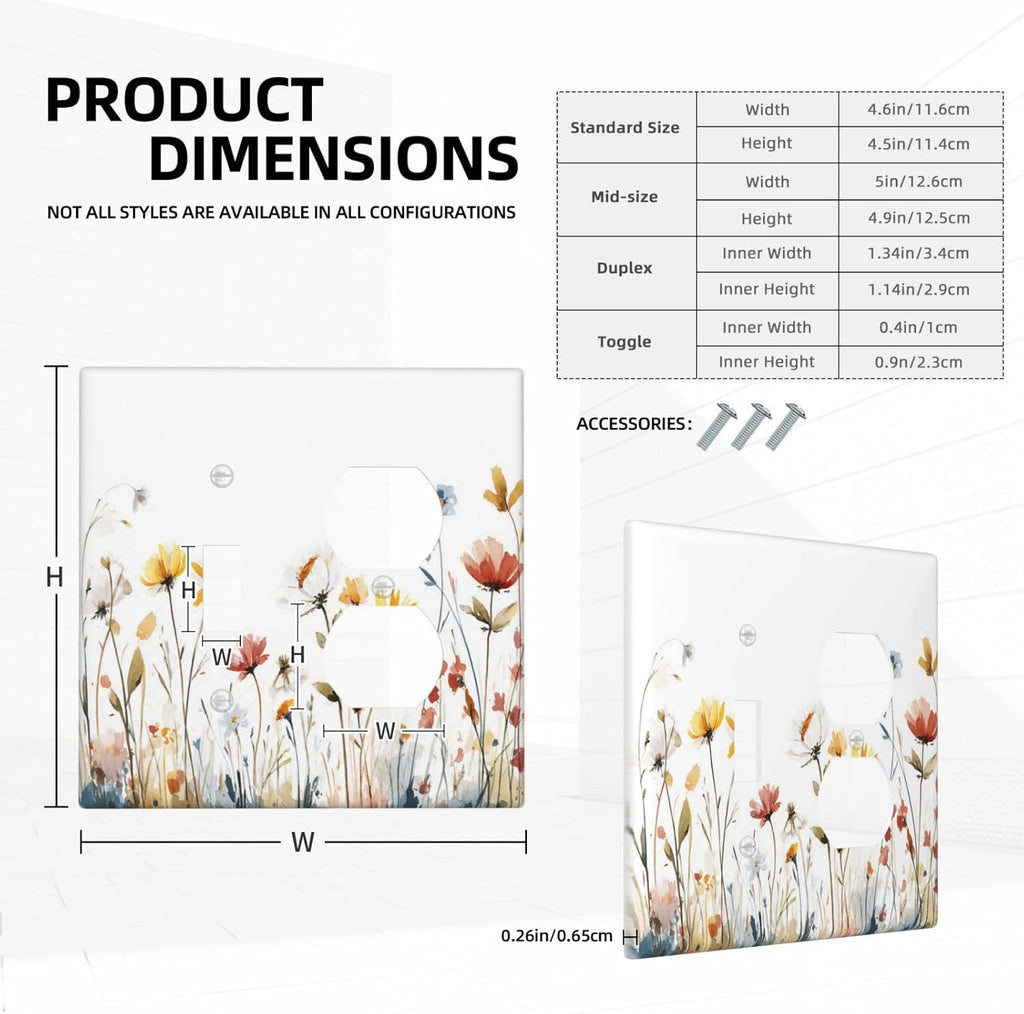 Watercolor Wildflower Colorful Floral Plant Wallplates 1 Toggle 1 Duplex Switch Plate Electrical GFCI Faceplate Decorative Light Switch Covers for Bed Room Living Room Decor