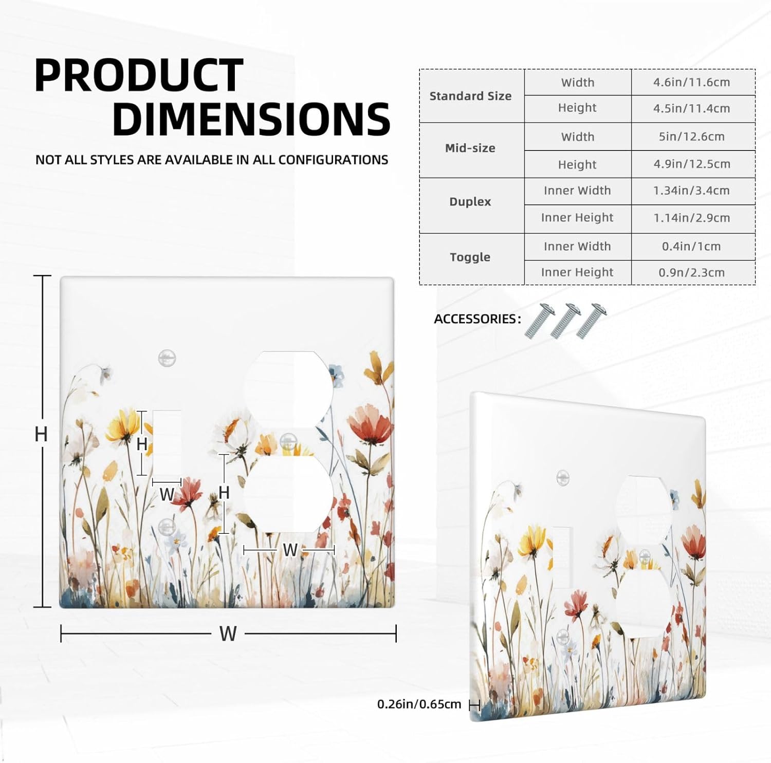 Watercolor Wildflower Colorful Floral Plant Wallplates 1 Toggle 1 Duplex Switch Plate Electrical GFCI Faceplate Decorative Light Switch Covers for Bed Room Living Room Decor