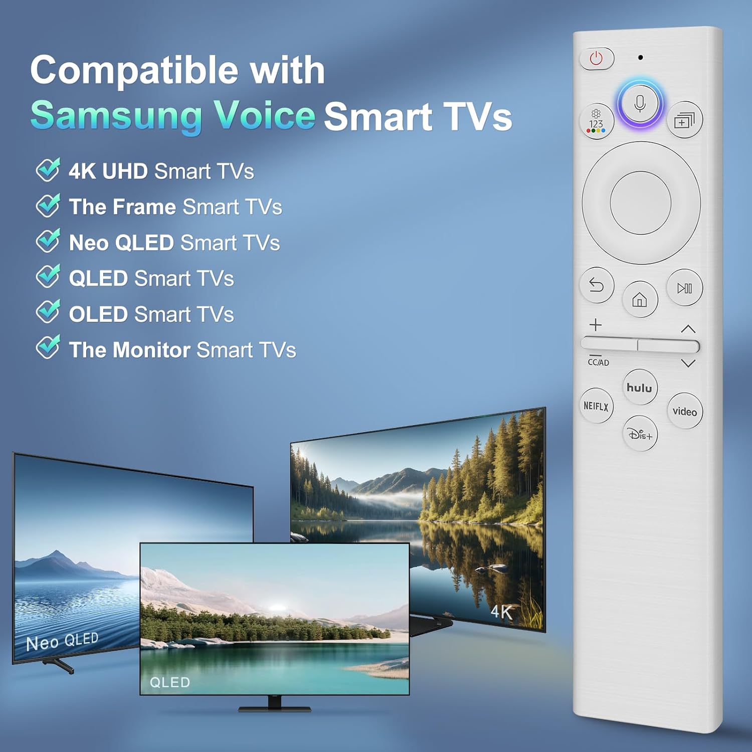Replacement for Samsung TV Remote, for All 2018-2024 Samsung Remote Control for Smart TV with Voice Control. No Solarcell. 2-Year Warranty.