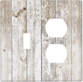 Vintage Light Wood Retro Rustic White Gray Oak Print Wallplates 1 Toggle 1 Duplex Switch Plate Electrical GFCI Faceplate Decorative Light Switch Covers for Farmhouse Home Decor