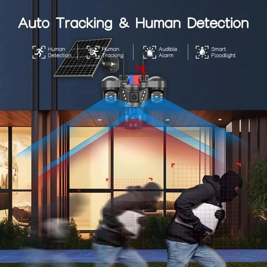 4K Solar Security Camera, 3 Cameras Security Cameras Wireless Outdoor, 360° Pan & Tilt Surveillance, Have Alarm Detection, Smart Monitor＆Night Vision, Two Way Intercom Outdoor Function 2.4GHz Wi-Fi