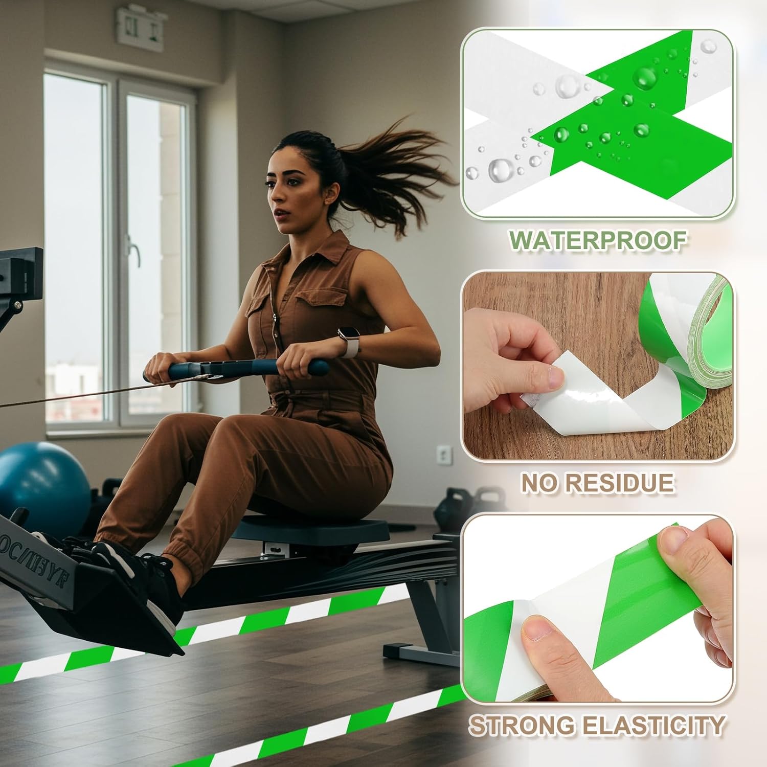 PATIKIL Floor Marking Tape 2 Inch x 110 Ft, 6 Pcs Self-Adhesive Warning Safety Tape Caution Stripe for Walls Floors Pipes Equipment Outdoor, Green/White