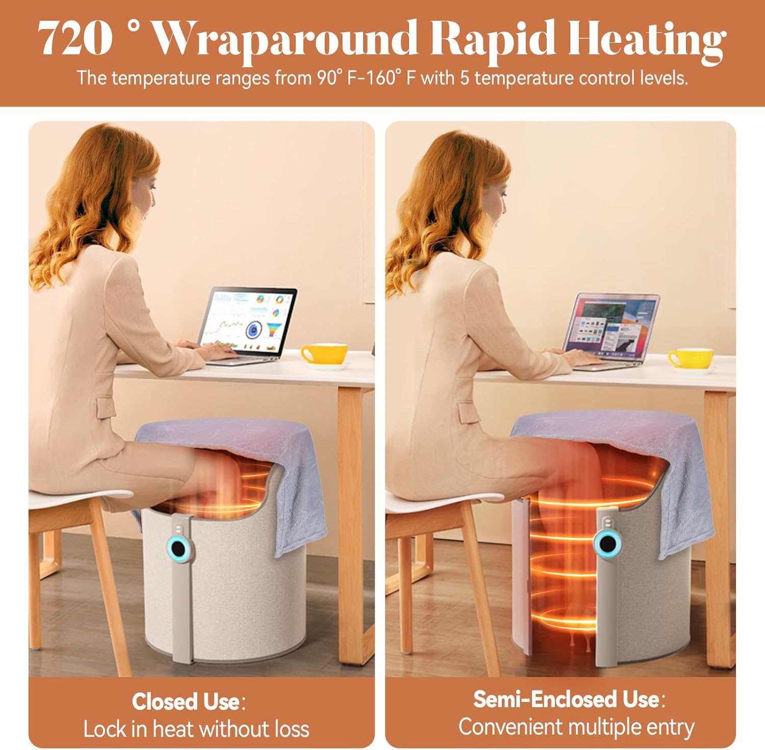 Under Desk Heater for Office & Home, Quiet Electric Foot/Leg Warmer with Heated Floor Mat, Personal Electric Panel Space Heater with Thermostat & Timer, Suitable for Birthday or Christmas Gifts