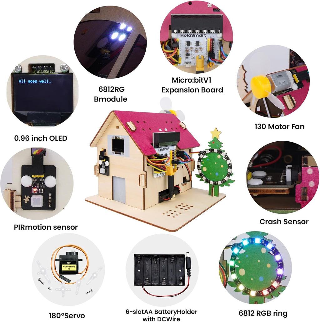 Microbit Smart Home Kit for Microbit V1 and V2,Electronics DIY Home Automation Coding Kit,STEM Educational Set for Student (Without Micro:bit and AAA Battery),Red