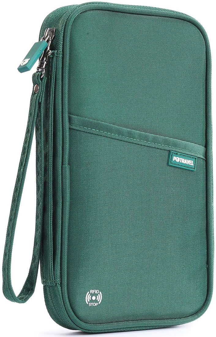 VanFn RFID Travel Passport Wallet, Family Passport Holder, Trip Document Organizer P.Travel Series (Nylon - Green)