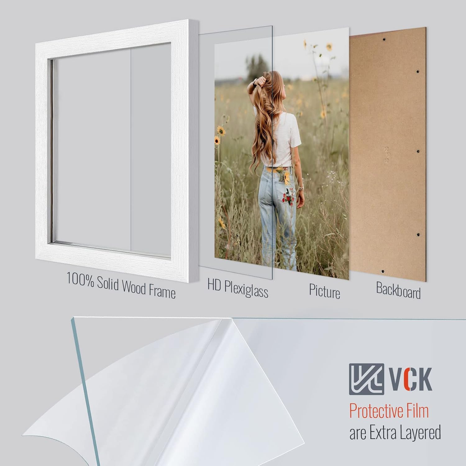 VCK 16x24 Poster Frames white Set of 6, Wide Border Wood Picture Frame, Multi-Directional Display Family Photos, Office Prints, Studio/Gallery Artwork, Woodgrain Series, Wall Hanging